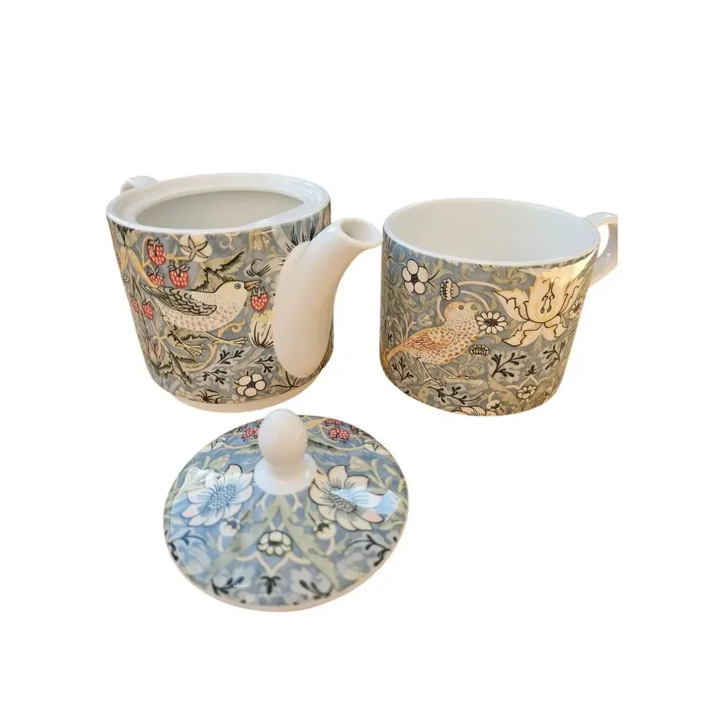 Spode Morris & Co Strawberry Thief Tea For One Teapot Mug Set Porcelain Boxed